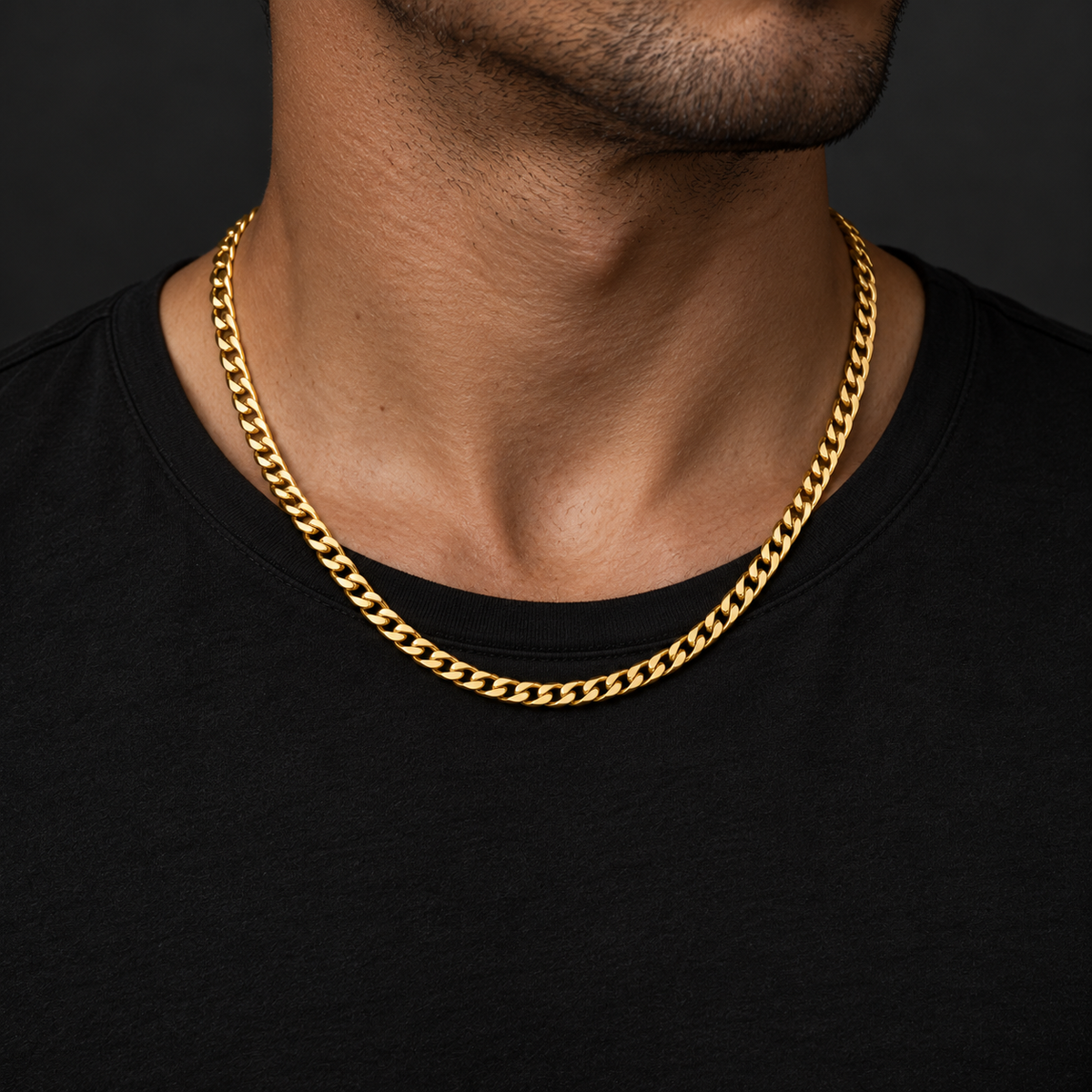 The Classic Curb — Gold-tone worn on a model — AI-generated styling image