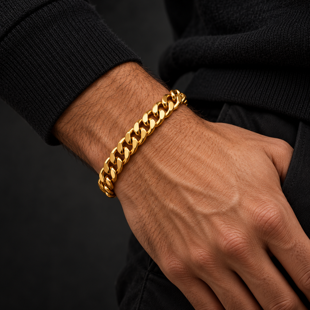 The Lil Cuban — Gold-tone worn on a model — AI-generated styling image