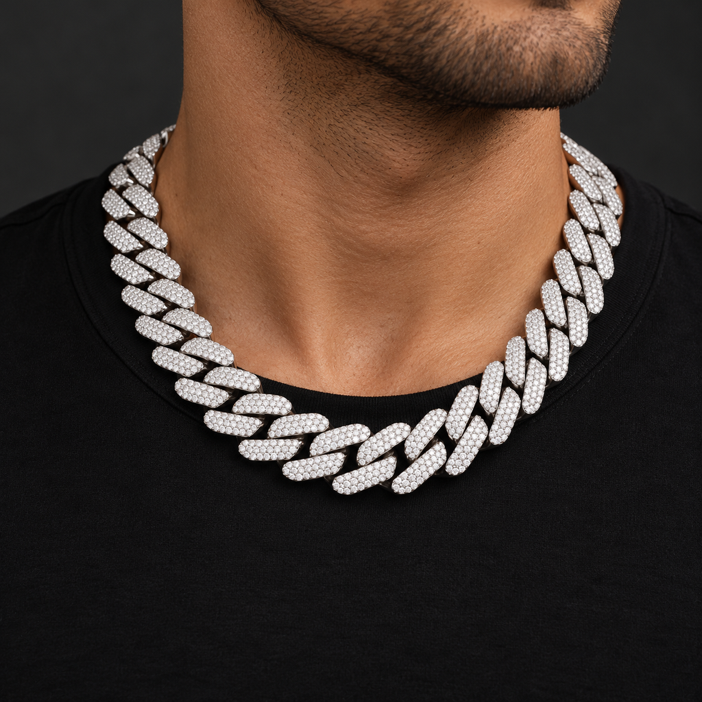 The Big Cuban — Silver-tone worn on a model — AI-generated styling image