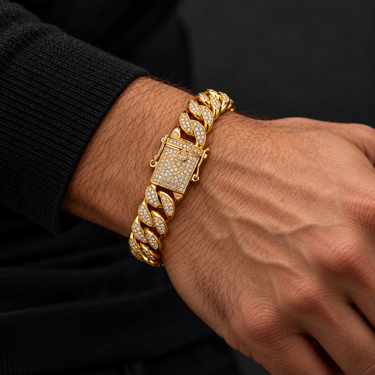 The Cuban Cuff — Gold-tone worn on a model — AI-generated styling image