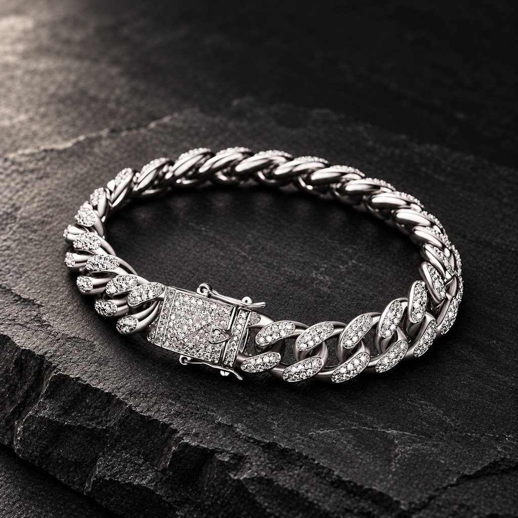 The Cuban Cuff — Silver-tone editorial view on charcoal stone