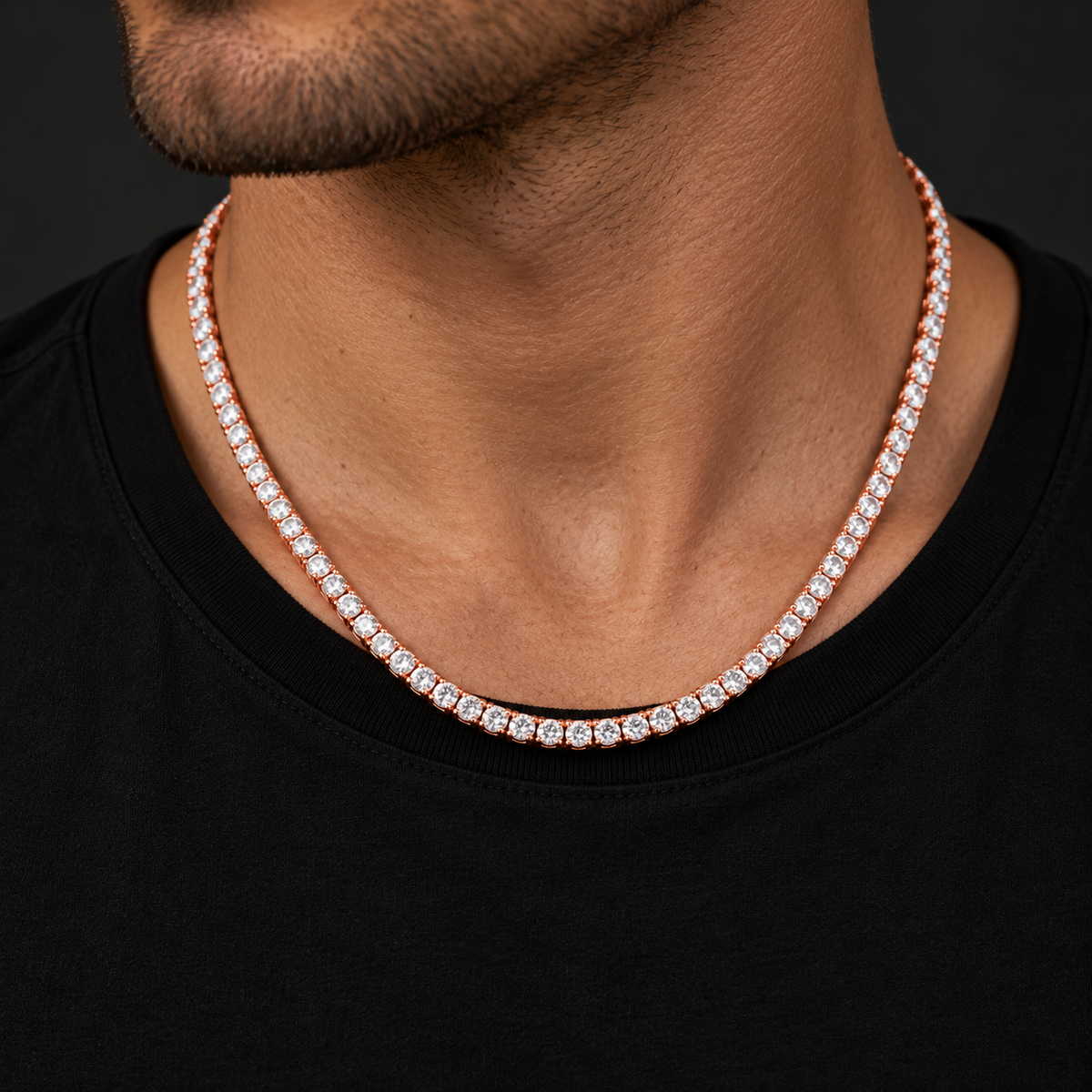The Tennis Club Necklace — Rose Gold-tone worn on a model — AI-generated styling image