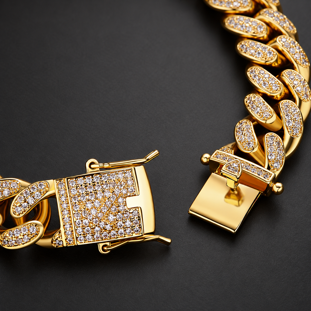 NORTHLINE Cuban Cuff gold-tone box clasp and safety catches close-up