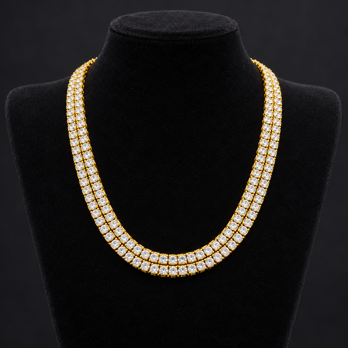 NORTHLINE Double Halo gold-tone double-row chain on a black necklace display