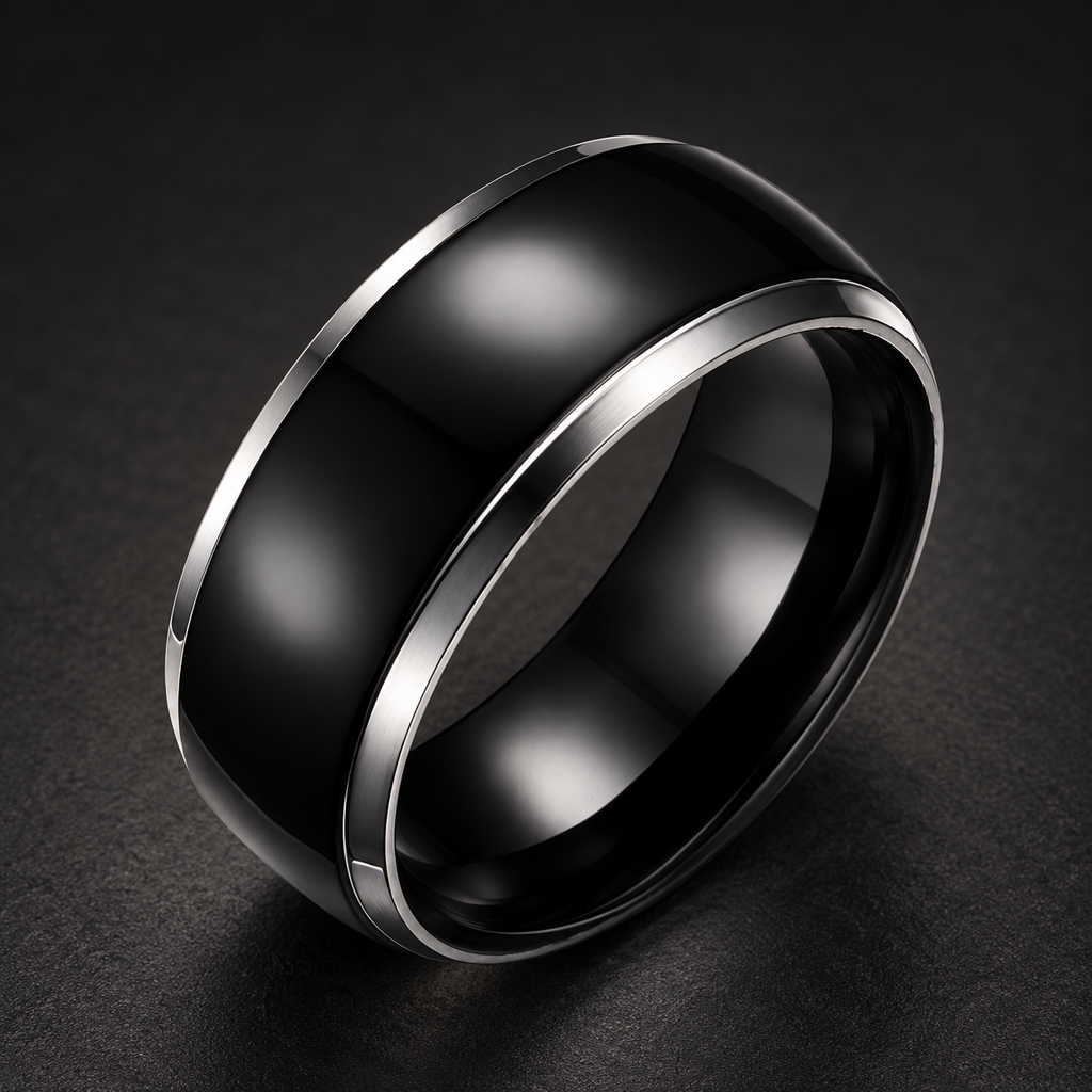 NORTHLINE Sleek Black Ring showing its black band and polished edges