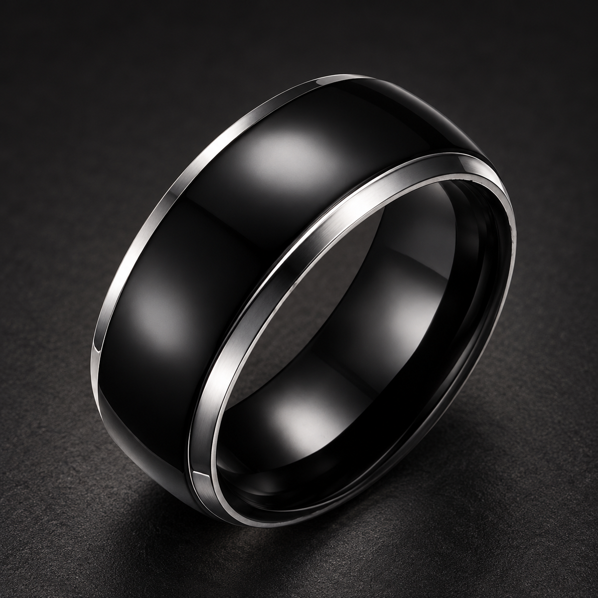 NORTHLINE Sleek Black Ring showing its black band and polished edges