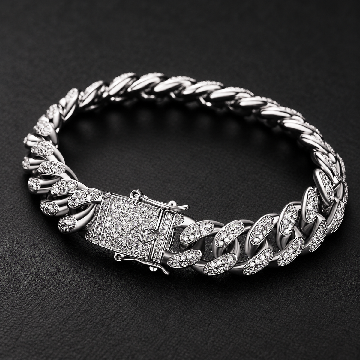 NORTHLINE Cuban Cuff silver-tone stone-set Cuban-link bracelet