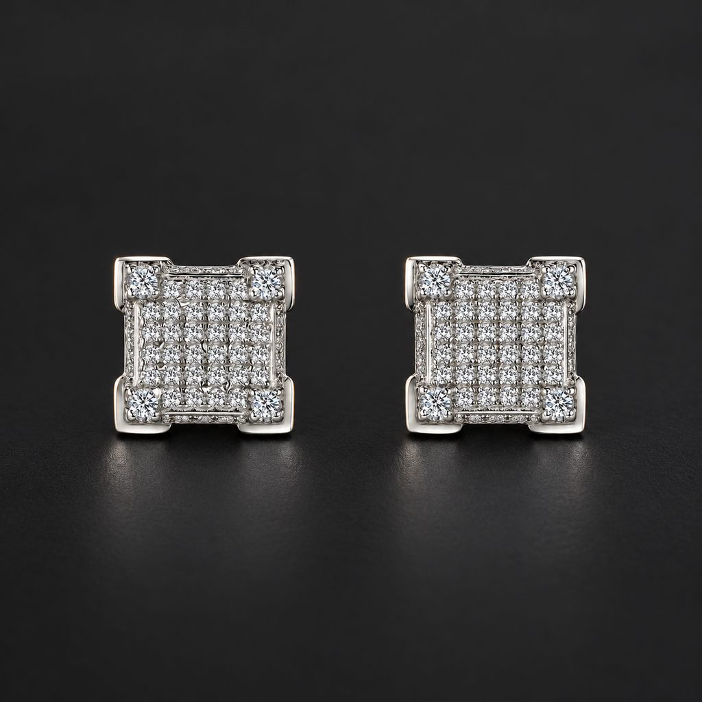 NORTHLINE Square Studs pair showing square stone-set faces
