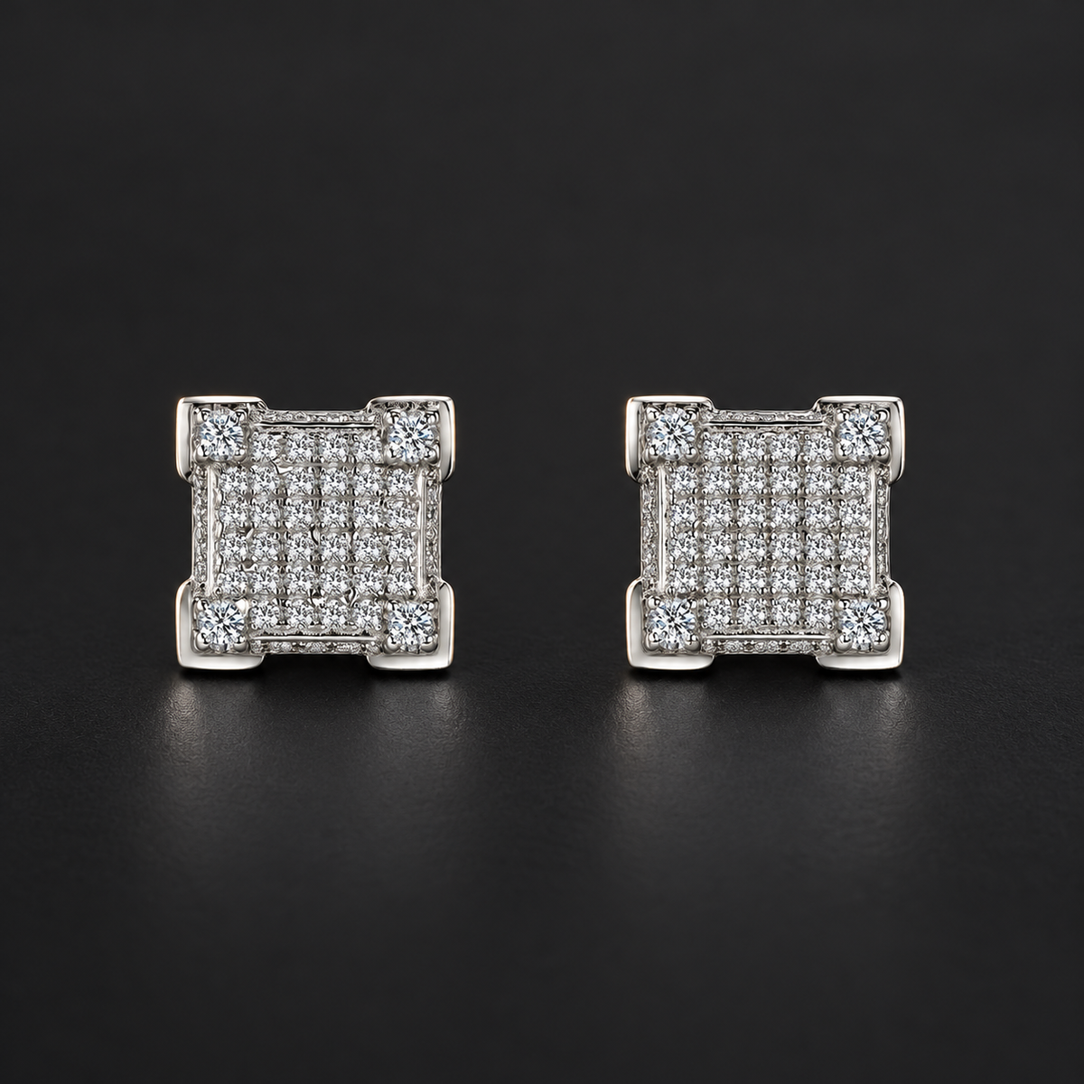 NORTHLINE Square Studs pair showing square stone-set faces
