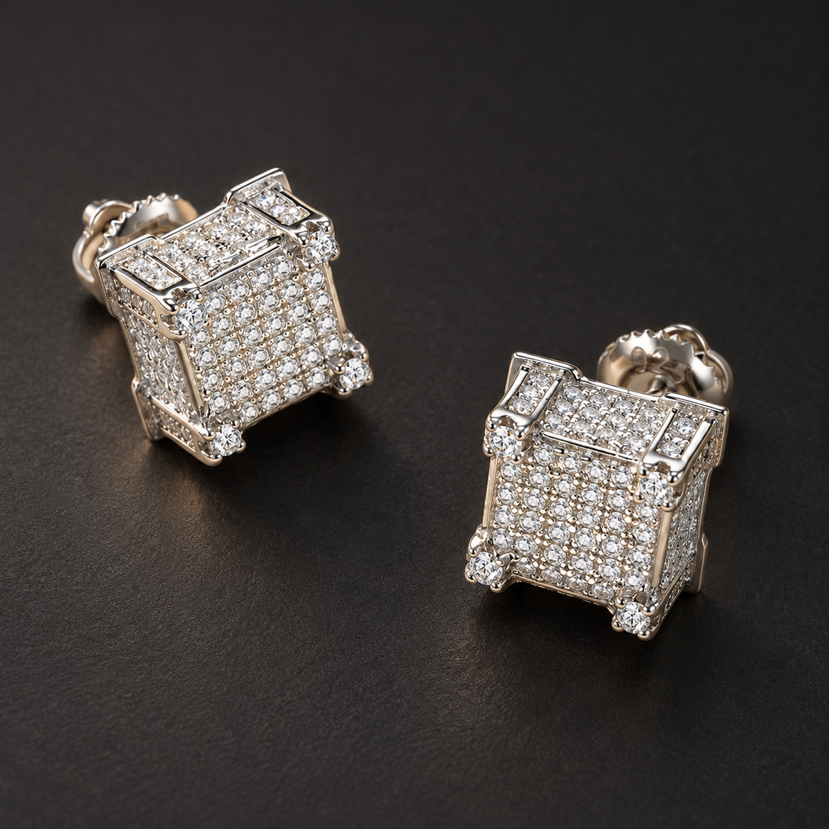 NORTHLINE Square Studs pair in an angled close-up with posts visible