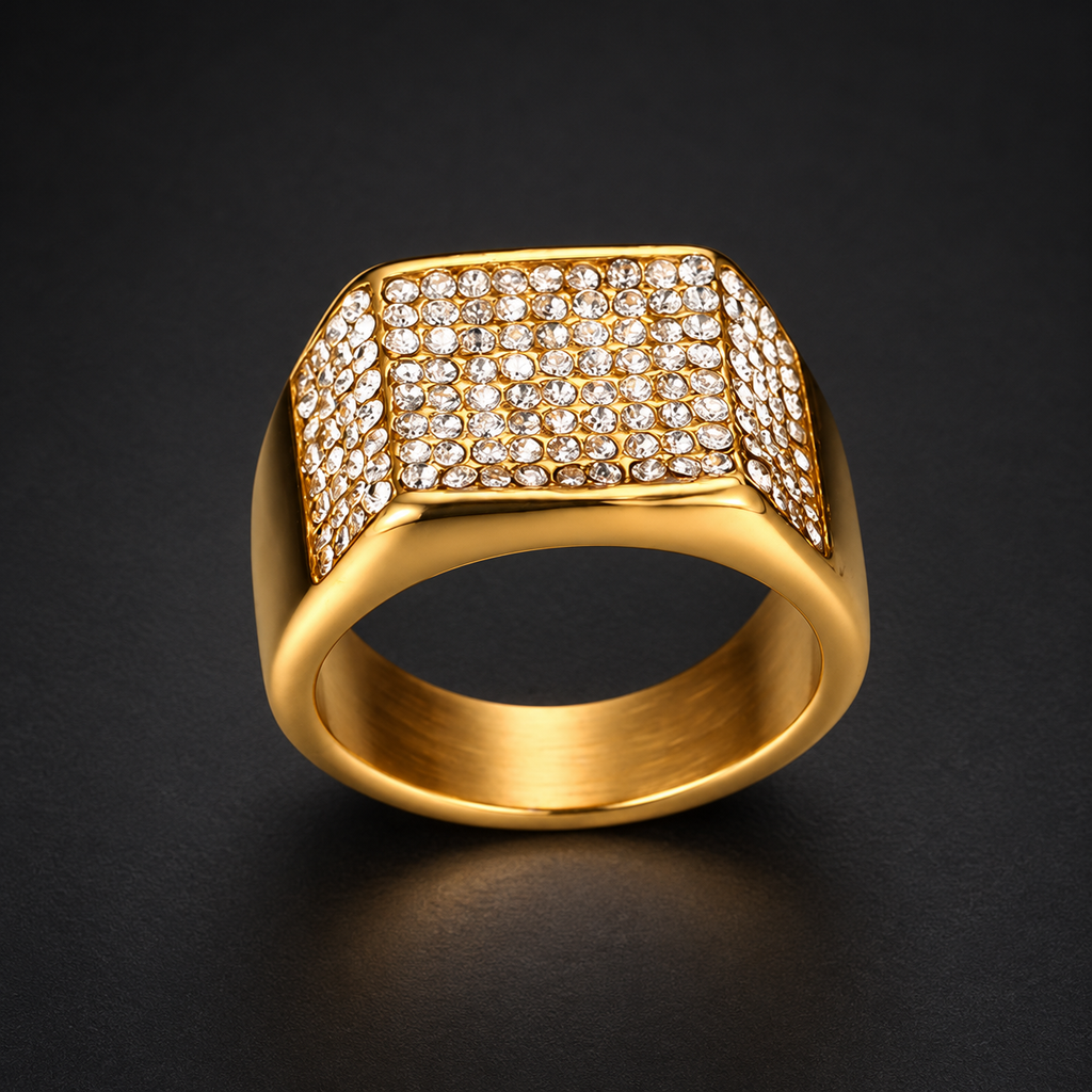 NORTHLINE Geometric Ring gold-tone band with a rectangular stone-set face
