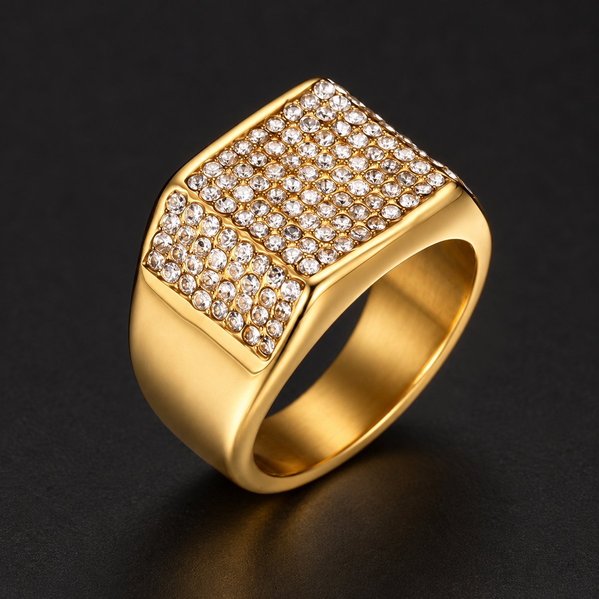 NORTHLINE Geometric Ring angled view of its stone-set face and band